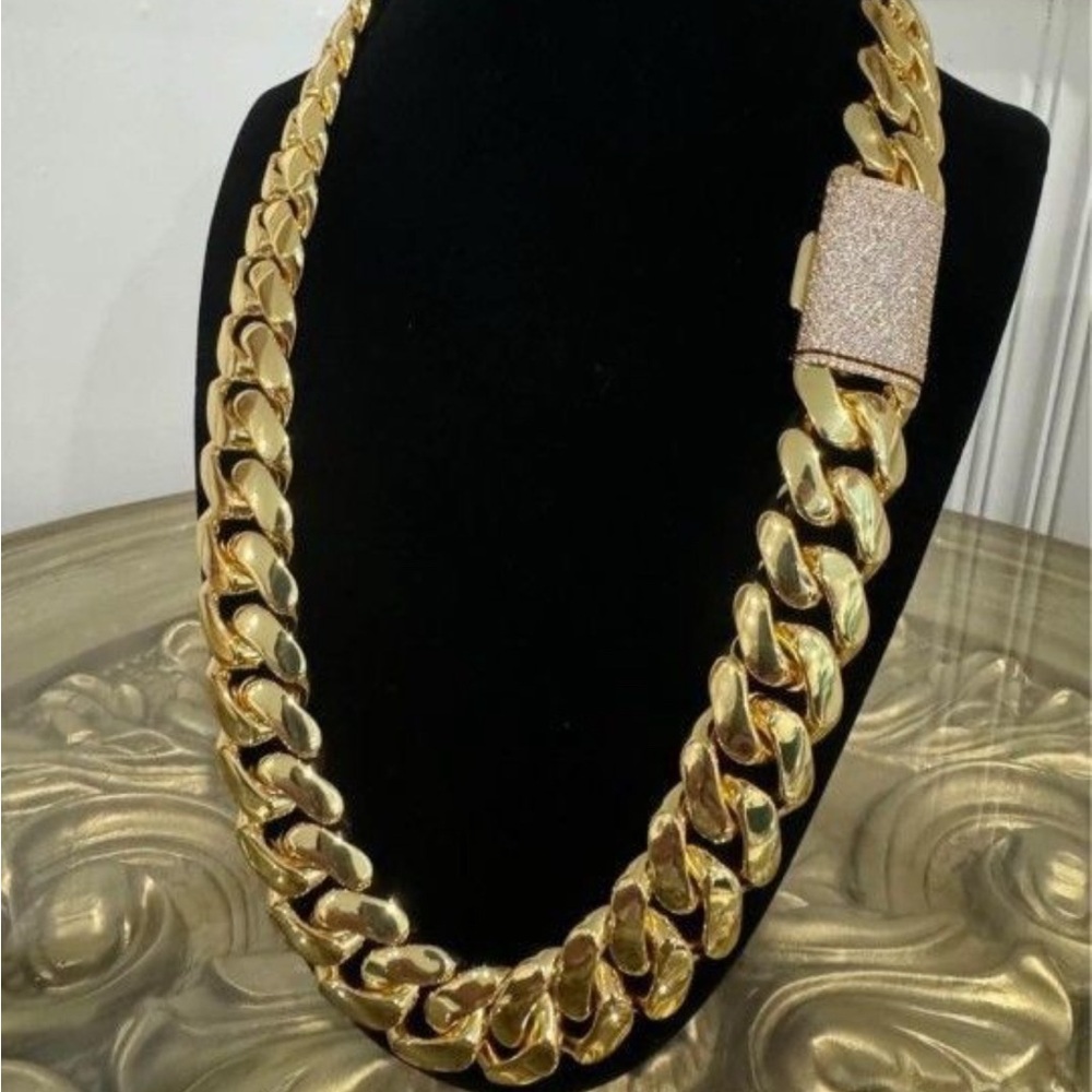 20mm Miami Cuban Link Gold Plated Chain Necklace 18k & 14k School Regular Lock